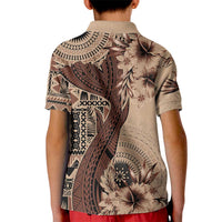Bula Fiji Kid Polo Shirt Shark Tail Beige Masi Tapa LT7 - Polynesian Pride