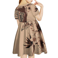 Bula Fiji Kid Short Sleeve Dress Shark Tail Beige Masi Tapa LT7 - Polynesian Pride