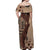 Bula Fiji Off Shoulder Maxi Dress Shark Tail Beige Masi Tapa