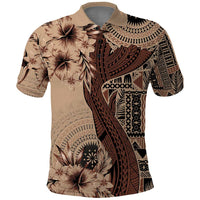 Bula Fiji Polo Shirt Shark Tail Beige Masi Tapa LT7 Beige - Polynesian Pride