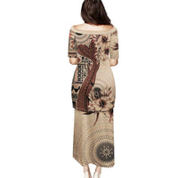 Bula Fiji Puletasi Shark Tail Beige Masi Tapa LT7 - Polynesian Pride
