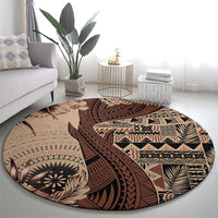 Bula Fiji Round Carpet Shark Tail Beige Masi Tapa LT7 - Polynesian Pride
