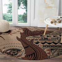 Bula Fiji Round Carpet Shark Tail Beige Masi Tapa LT7 - Polynesian Pride