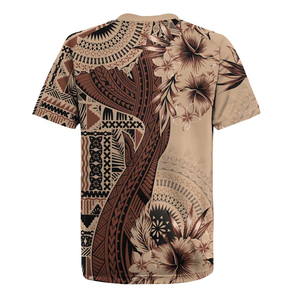 Bula Fiji Rugby Jersey Shark Tail Beige Masi Tapa LT7 - Polynesian Pride