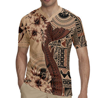 Bula Fiji Rugby Jersey Shark Tail Beige Masi Tapa LT7 - Polynesian Pride