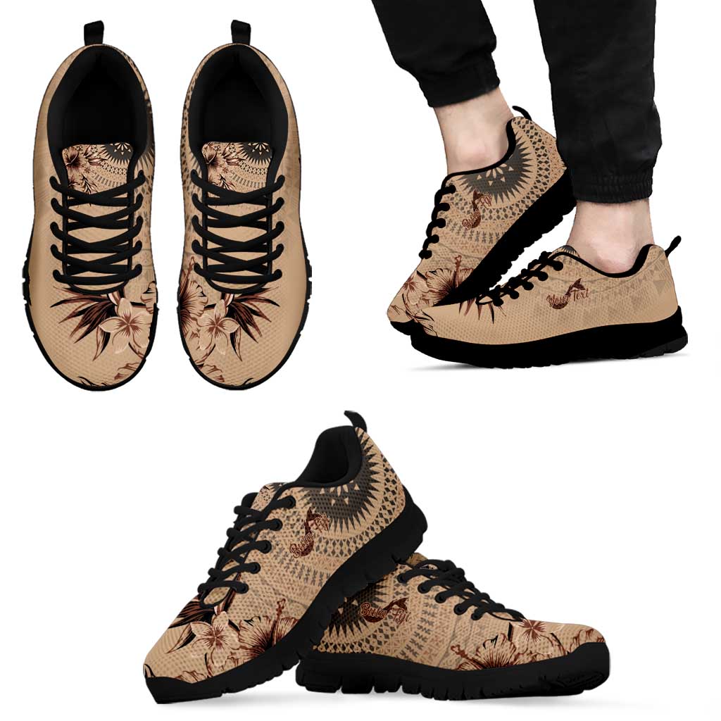 Bula Fiji Personalised Sneakers Shark Tail Beige Masi Tapa LT7 - Polynesian Pride