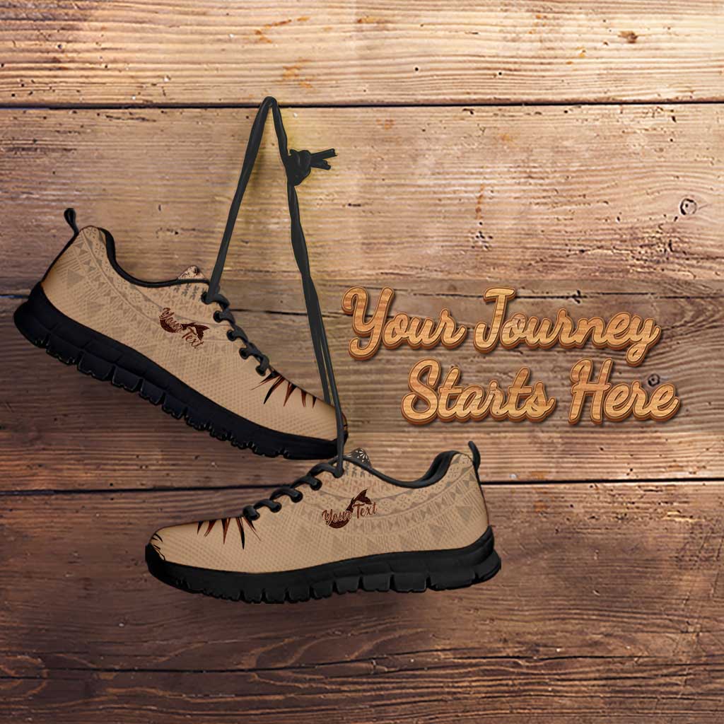 Bula Fiji Personalised Sneakers Shark Tail Beige Masi Tapa LT7 - Polynesian Pride