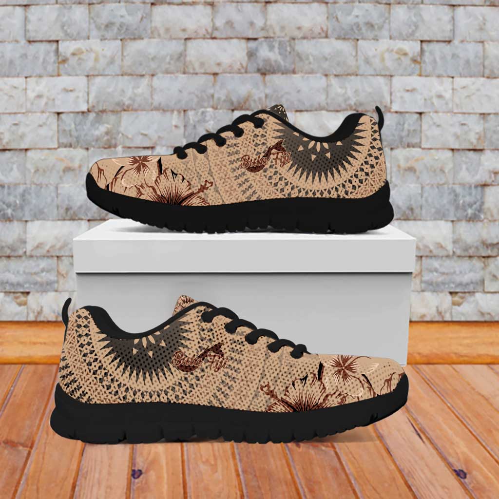 Bula Fiji Personalised Sneakers Shark Tail Beige Masi Tapa LT7 - Polynesian Pride