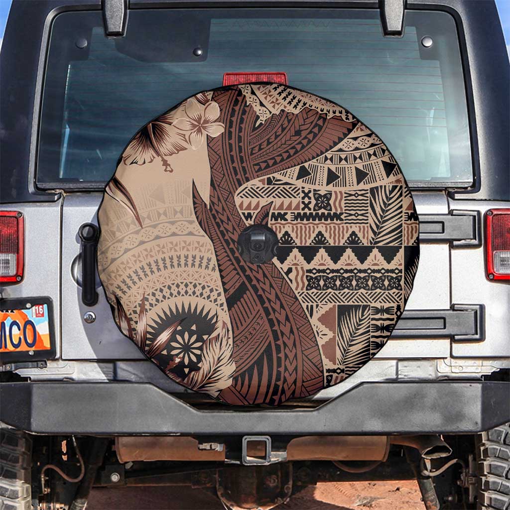 Bula Fiji Spare Tire Cover Shark Tail Beige Masi Tapa LT7 Beige - Polynesian Pride