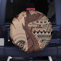 Bula Fiji Spare Tire Cover Shark Tail Beige Masi Tapa LT7 - Polynesian Pride
