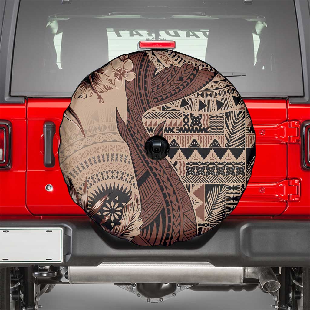Bula Fiji Spare Tire Cover Shark Tail Beige Masi Tapa LT7 - Polynesian Pride