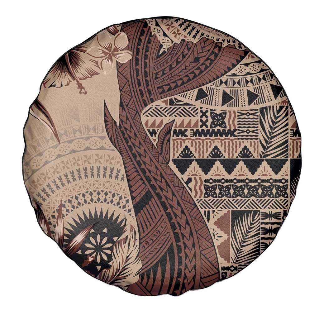 Bula Fiji Spare Tire Cover Shark Tail Beige Masi Tapa LT7 - Polynesian Pride