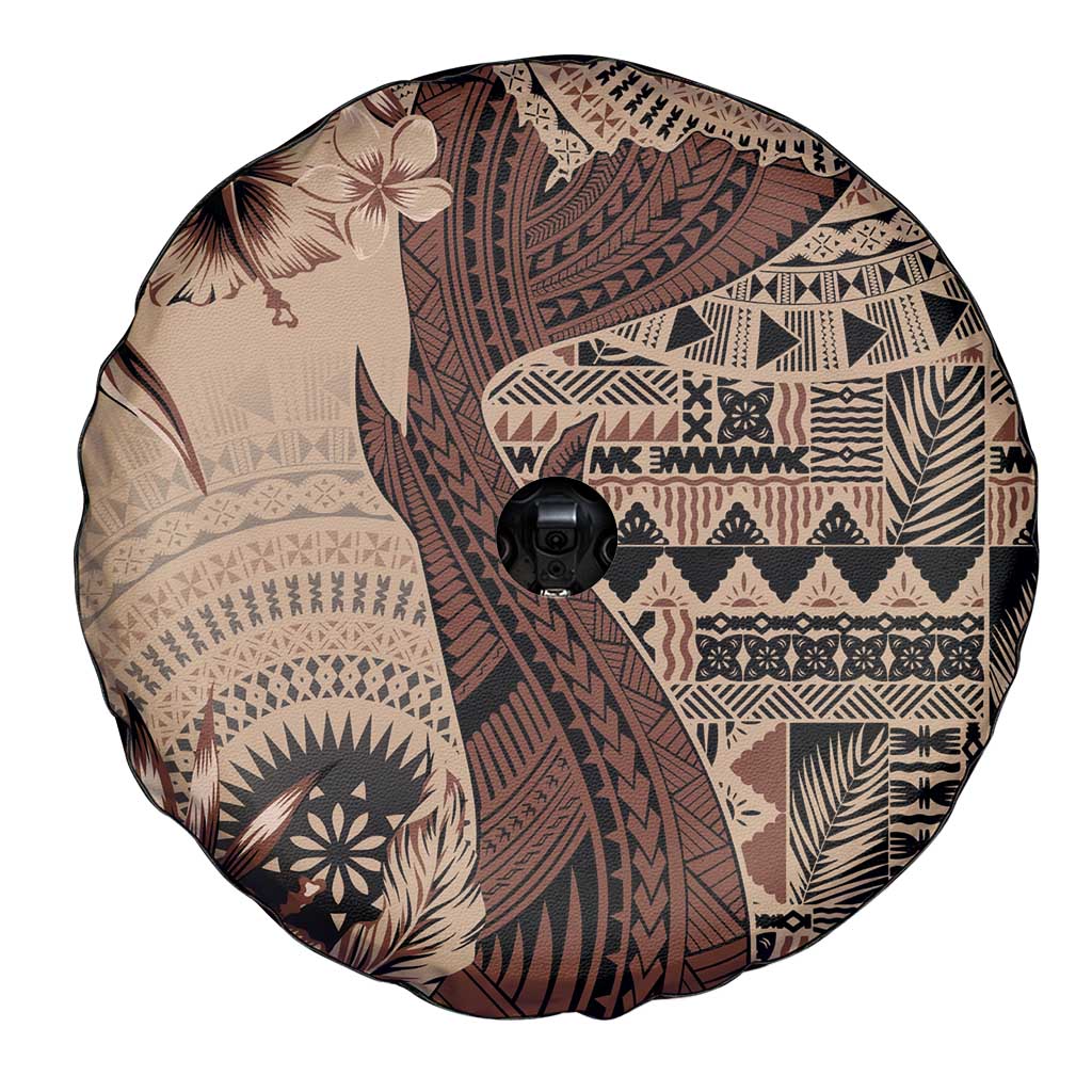 Bula Fiji Spare Tire Cover Shark Tail Beige Masi Tapa LT7 - Polynesian Pride