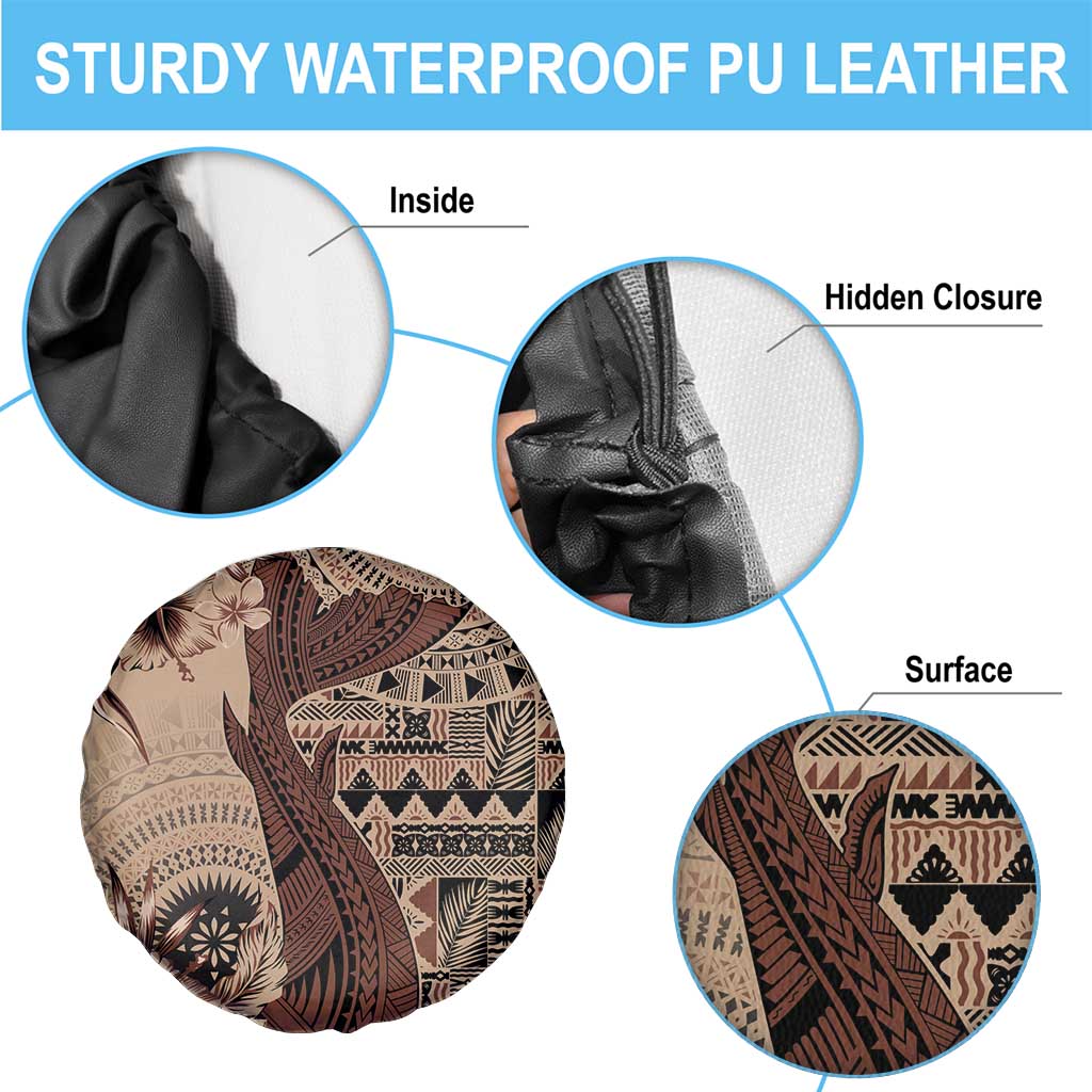 Bula Fiji Spare Tire Cover Shark Tail Beige Masi Tapa LT7 - Polynesian Pride
