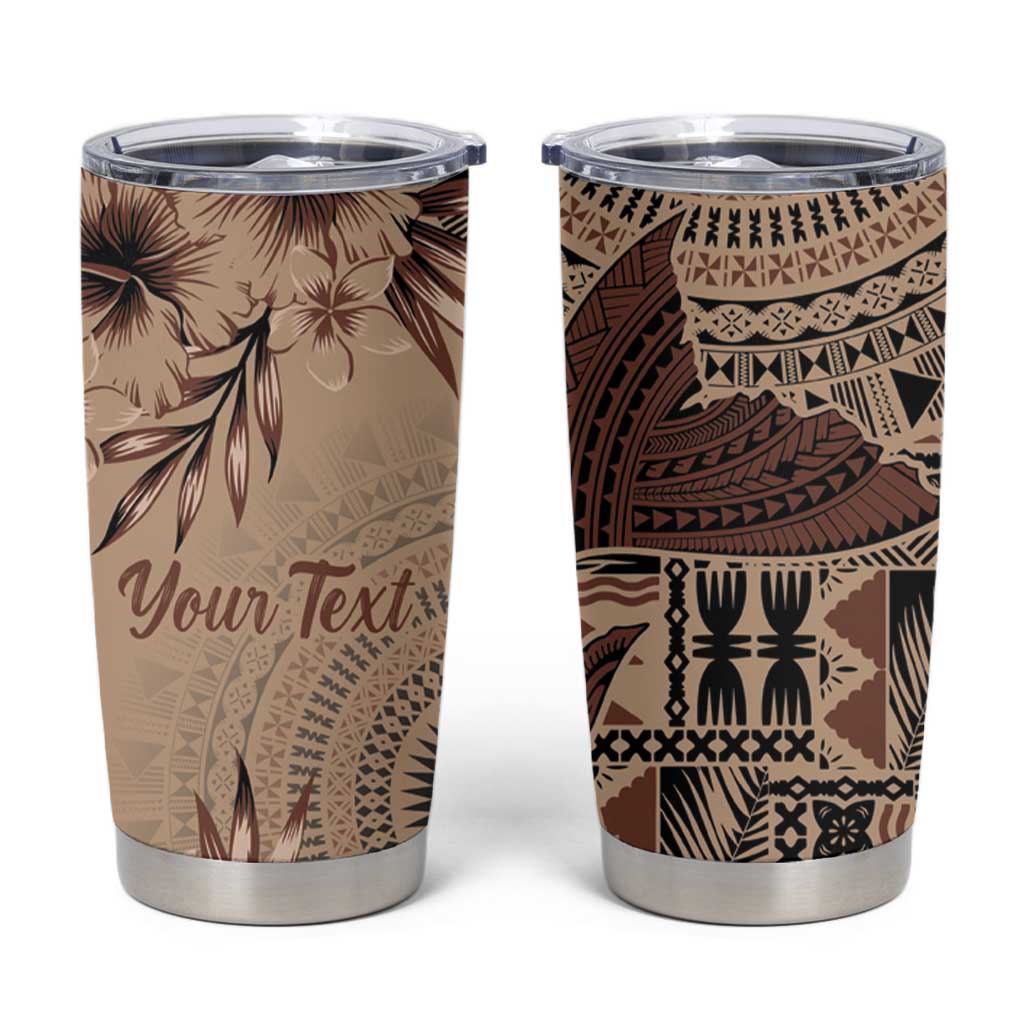 Bula Fiji Personalised Tumbler Cup Shark Tail Beige Masi Tapa LT7 Beige - Polynesian Pride