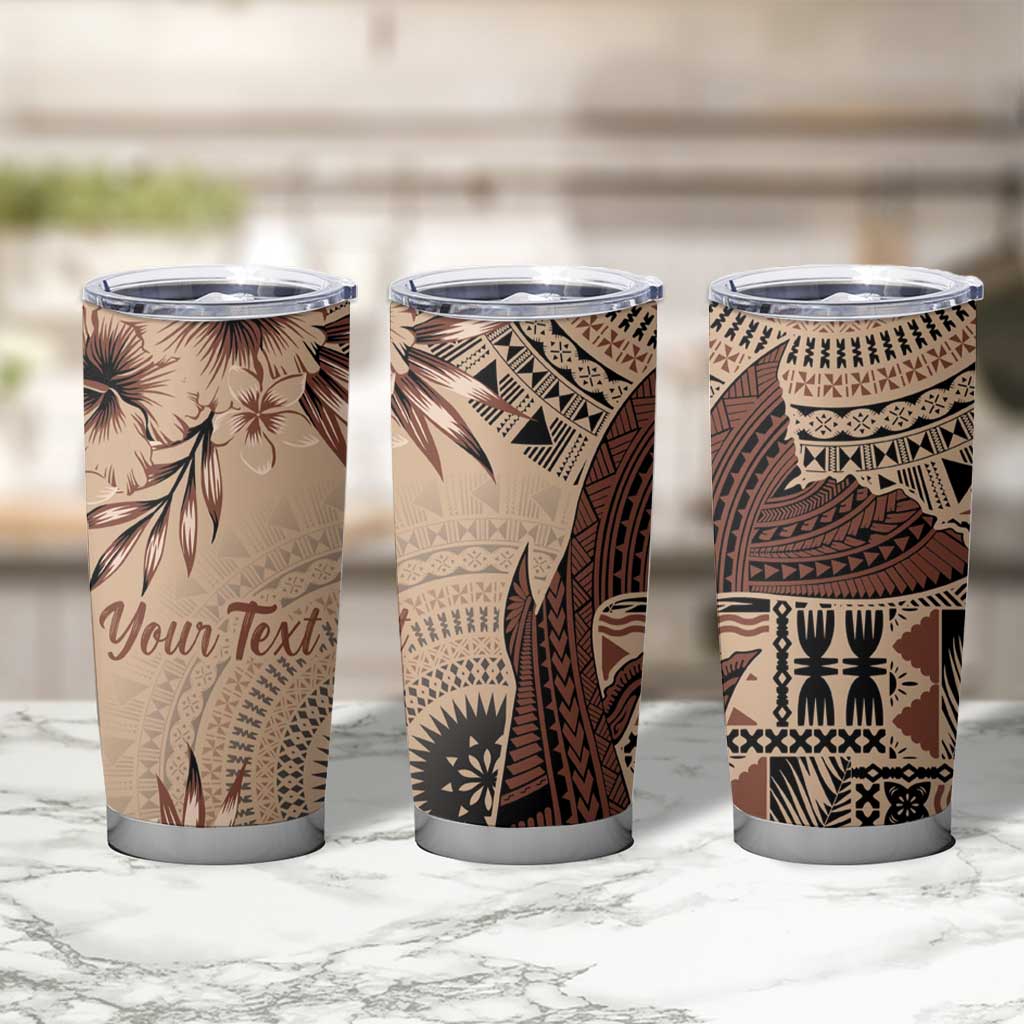 Bula Fiji Personalised Tumbler Cup Shark Tail Beige Masi Tapa LT7 - Polynesian Pride