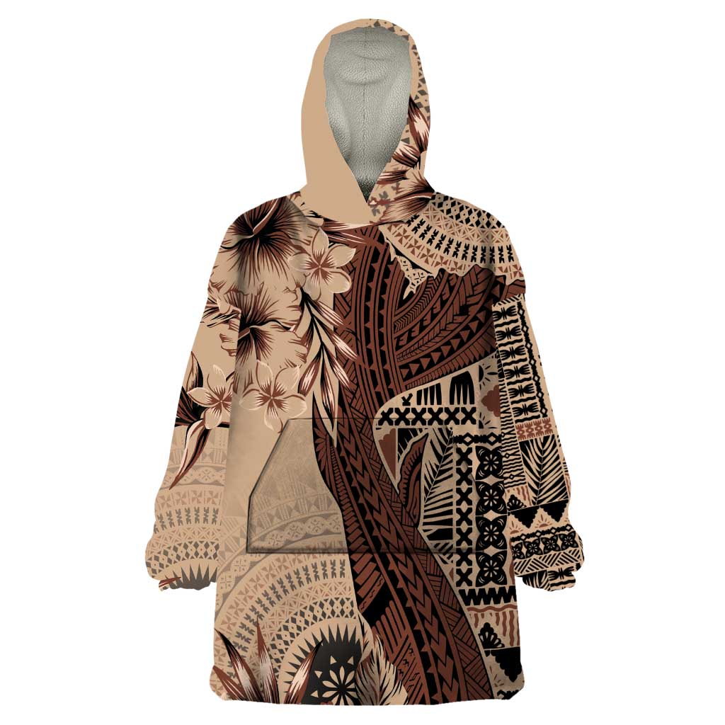 Bula Fiji Wearable Blanket Hoodie Shark Tail Beige Masi Tapa LT7 One Size Beige - Polynesian Pride