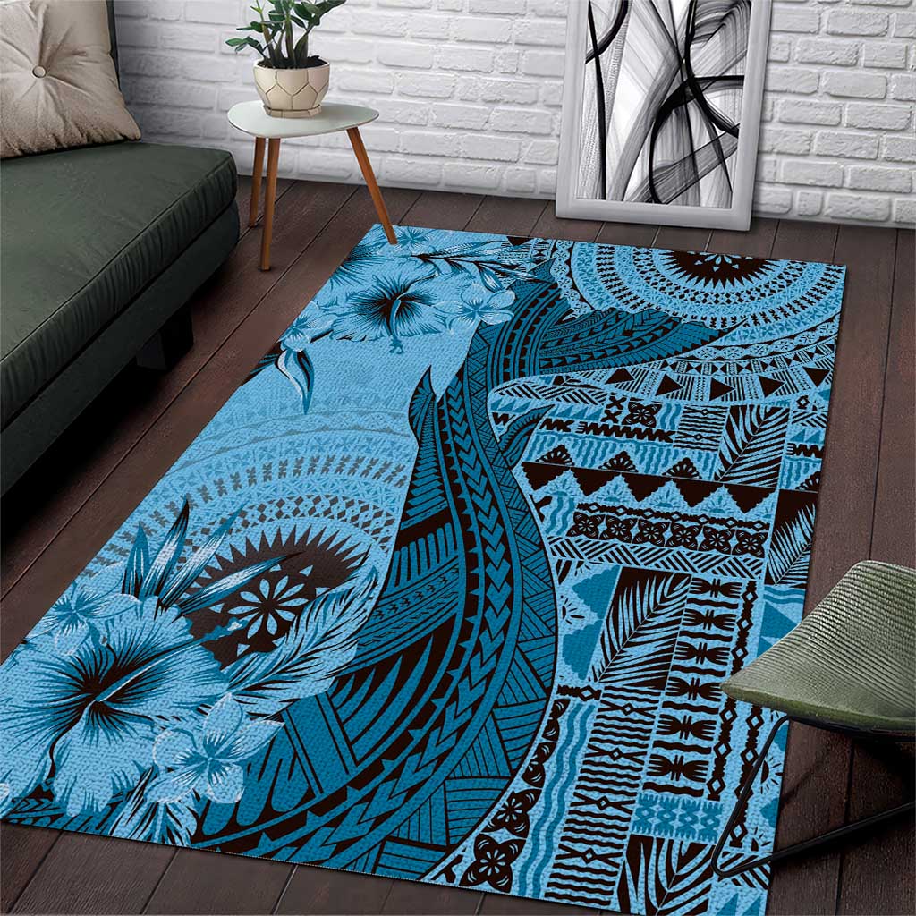 Bula Fiji Area Rug Shark Tail Turquoise Masi Tapa LT7 Turquoise - Polynesian Pride