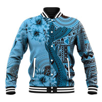 Bula Fiji Baseball Jacket Shark Tail Turquoise Masi Tapa LT7 Unisex Turquoise - Polynesian Pride