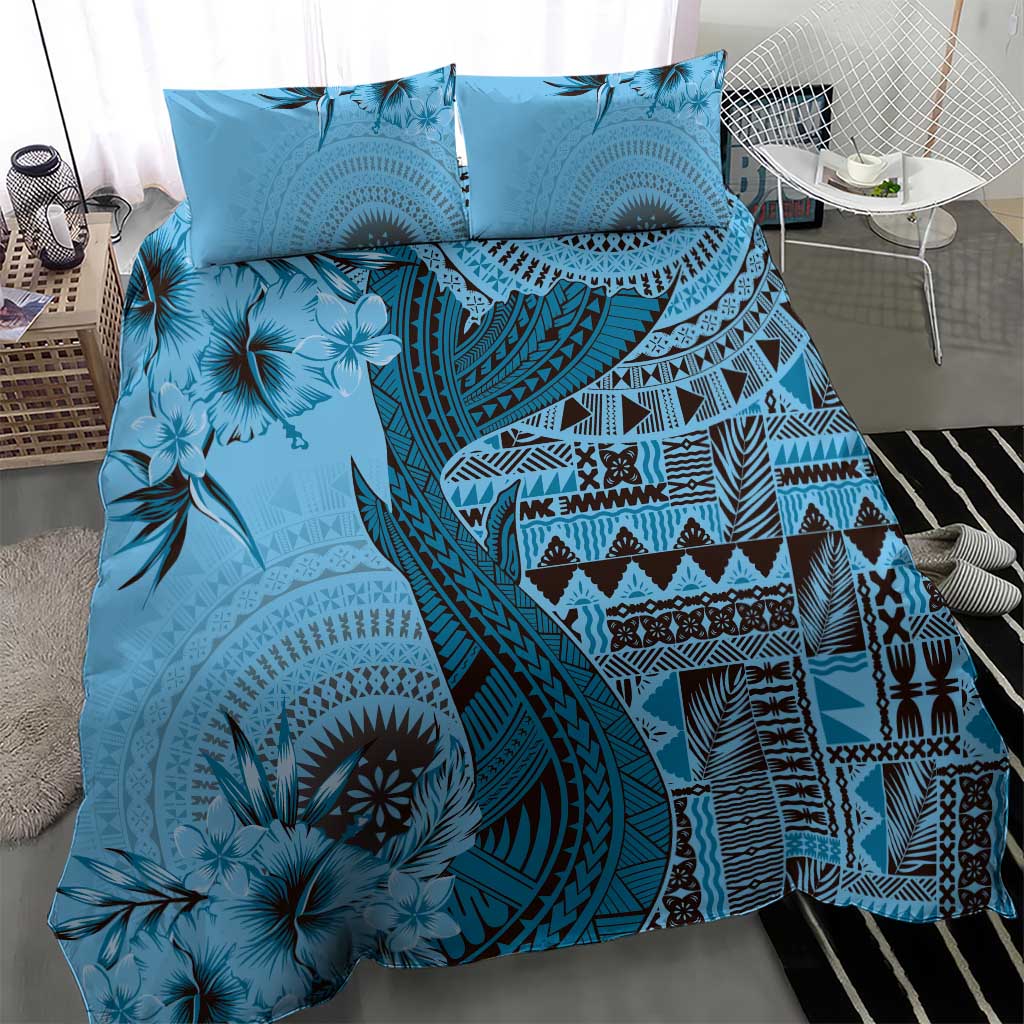 Bula Fiji Bedding Set Shark Tail Turquoise Masi Tapa LT7 - Polynesian Pride