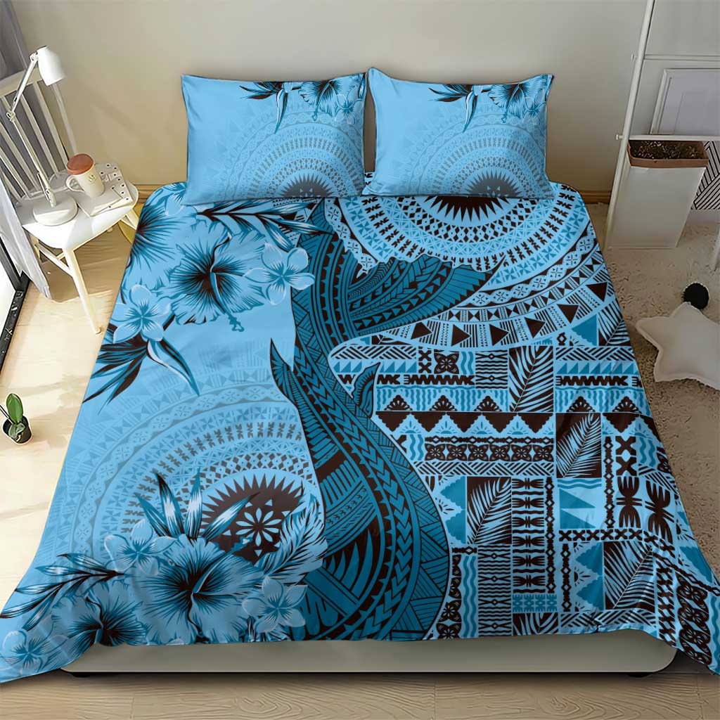 Bula Fiji Bedding Set Shark Tail Turquoise Masi Tapa LT7 - Polynesian Pride