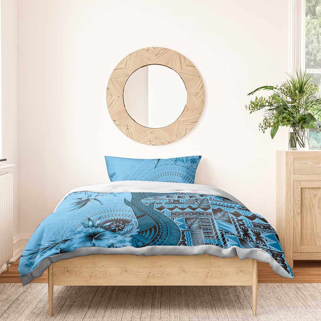 Bula Fiji Bedding Set Shark Tail Turquoise Masi Tapa LT7 - Polynesian Pride