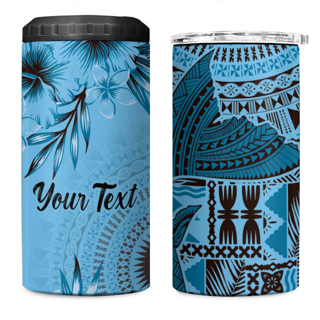 Bula Fiji Personalised 4 in 1 Can Cooler Tumbler Shark Tail Turquoise Masi Tapa