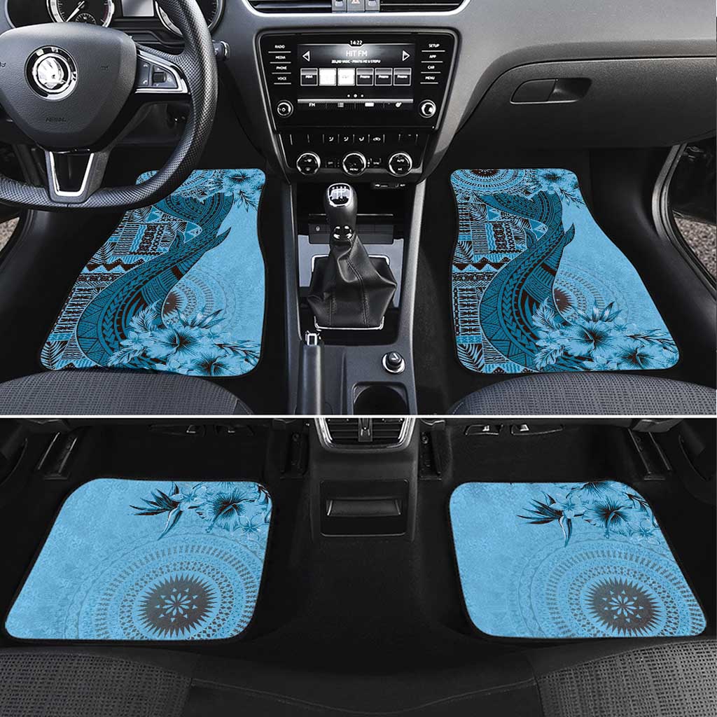 Bula Fiji Car Mats Shark Tail Turquoise Masi Tapa LT7 Set 4pcs Turquoise - Polynesian Pride