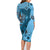 Bula Fiji Family Matching Long Sleeve Bodycon Dress and Hawaiian Shirt Shark Tail Turquoise Masi Tapa