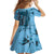 Bula Fiji Family Matching Off Shoulder Short Dress and Hawaiian Shirt Shark Tail Turquoise Masi Tapa