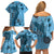 Bula Fiji Family Matching Off Shoulder Short Dress and Hawaiian Shirt Shark Tail Turquoise Masi Tapa