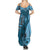 Bula Fiji Family Matching Summer Maxi Dress and Hawaiian Shirt Shark Tail Turquoise Masi Tapa