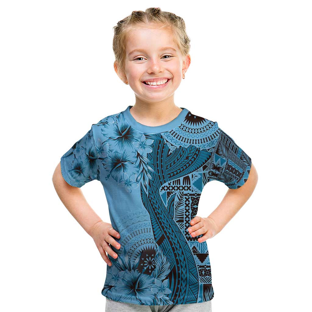 Bula Fiji Kid T Shirt Shark Tail Turquoise Masi Tapa LT7 Turquoise - Polynesian Pride