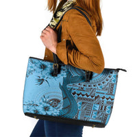 Bula Fiji Leather Tote Bag Shark Tail Turquoise Masi Tapa LT7 Turquoise - Polynesian Pride