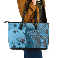 Bula Fiji Leather Tote Bag Shark Tail Turquoise Masi Tapa LT7 - Polynesian Pride
