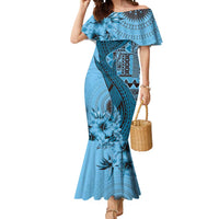 Bula Fiji Mermaid Dress Shark Tail Turquoise Masi Tapa LT7 Women Turquoise - Polynesian Pride