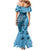 Bula Fiji Mermaid Dress Shark Tail Turquoise Masi Tapa