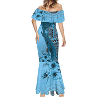 Bula Fiji Mermaid Dress Shark Tail Turquoise Masi Tapa LT7 - Polynesian Pride