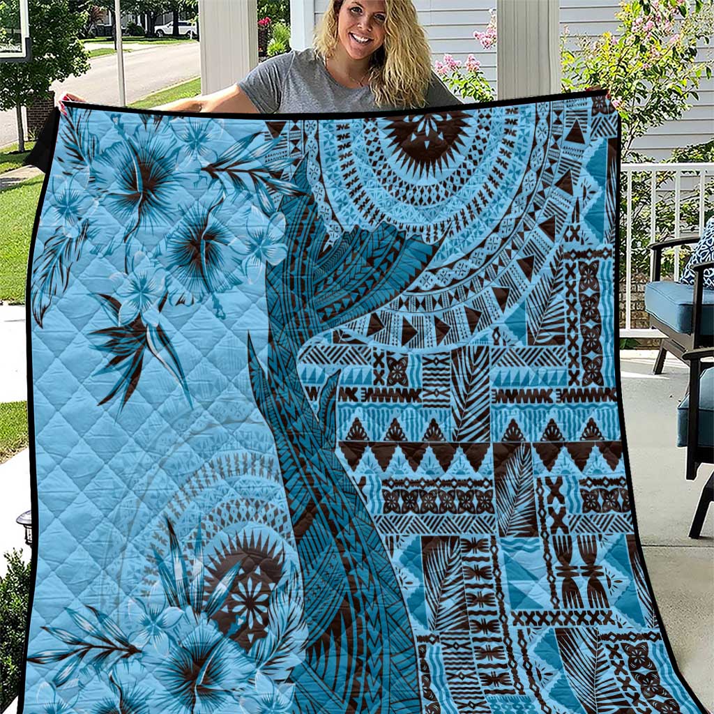 Bula Fiji Quilt Shark Tail Turquoise Masi Tapa LT7 Turquoise - Polynesian Pride