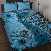 Bula Fiji Quilt Bed Set Shark Tail Turquoise Masi Tapa LT7 Turquoise - Polynesian Pride