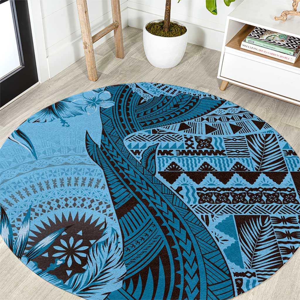 Bula Fiji Round Carpet Shark Tail Turquoise Masi Tapa LT7 Turquoise - Polynesian Pride