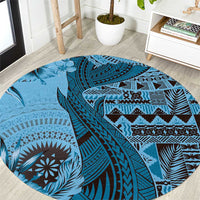 Bula Fiji Round Carpet Shark Tail Turquoise Masi Tapa LT7 Turquoise - Polynesian Pride