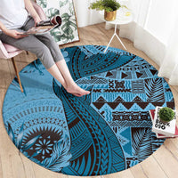 Bula Fiji Round Carpet Shark Tail Turquoise Masi Tapa LT7 - Polynesian Pride