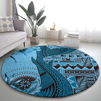 Bula Fiji Round Carpet Shark Tail Turquoise Masi Tapa LT7 - Polynesian Pride