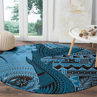 Bula Fiji Round Carpet Shark Tail Turquoise Masi Tapa LT7 - Polynesian Pride