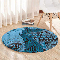 Bula Fiji Round Carpet Shark Tail Turquoise Masi Tapa LT7 - Polynesian Pride