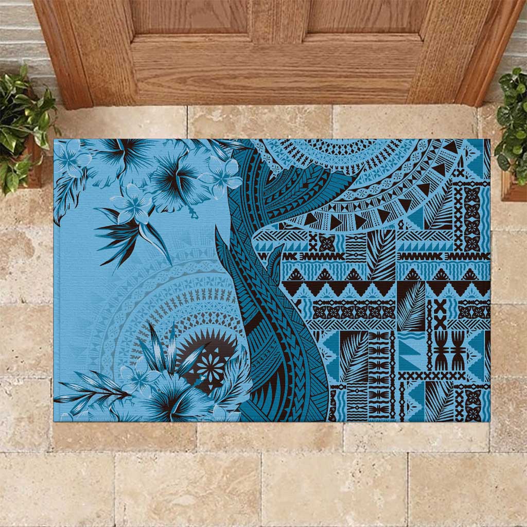 Bula Fiji Rubber Doormat Shark Tail Turquoise Masi Tapa LT7 Turquoise - Polynesian Pride