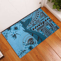 Bula Fiji Rubber Doormat Shark Tail Turquoise Masi Tapa LT7 - Polynesian Pride