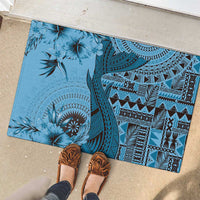Bula Fiji Rubber Doormat Shark Tail Turquoise Masi Tapa LT7 - Polynesian Pride