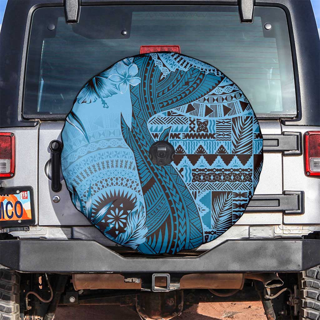 Bula Fiji Spare Tire Cover Shark Tail Turquoise Masi Tapa LT7 Turquoise - Polynesian Pride